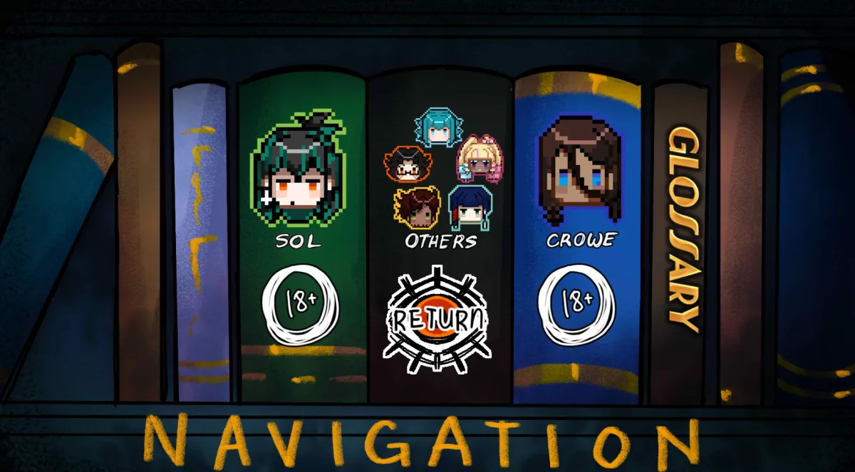 THE Kid at THE BACK glossary navigation screen with Sol and Crowe
